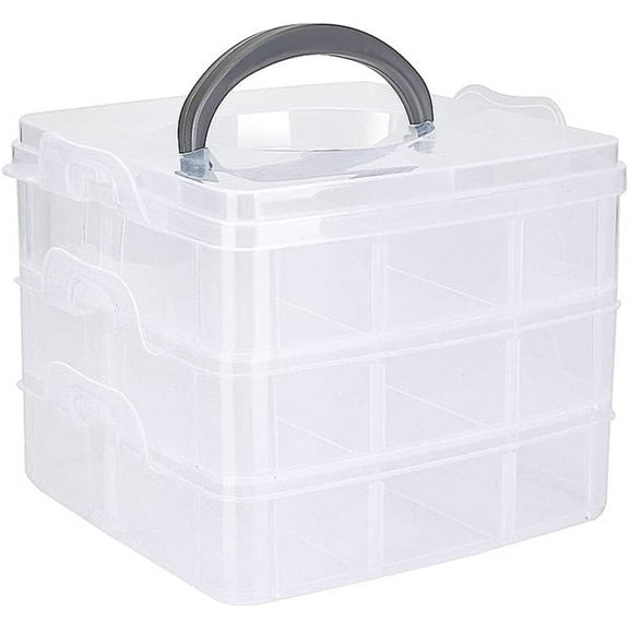 Portable Plastic Beads Storage Box,3 Layer Craft Storage Case,Snap-Lock Transparent Container Case,18-Grid Detachable Compartment Jewelry Organizer,for Toy Nail Small Items White