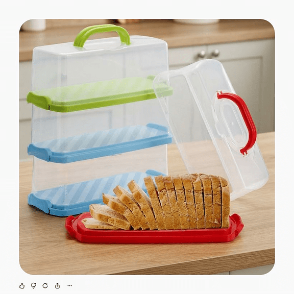 Portable Plastic Bread Box, 4 Pack Loaf Storage Containers, Rectangular Keepers with Clear Lids and Handles