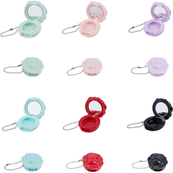 Portable Plastic Empty Lipstick Container Case with Mirror with Ball Chain Tag Chain Mini Rose Shape Mixed Color 3.5x3.4x1.5cm 6 colors 2pcs/color 12pcs/set