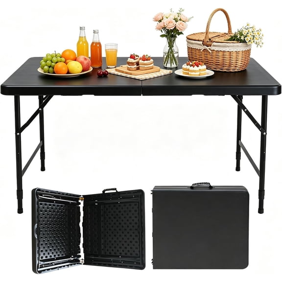 Portable Plastic Folding Table 4ft/6ft/8ft Heavy Duty White Black Picnic Dining Table Fold-in-Half for Camp Party Kitchen Indoor Outdoor