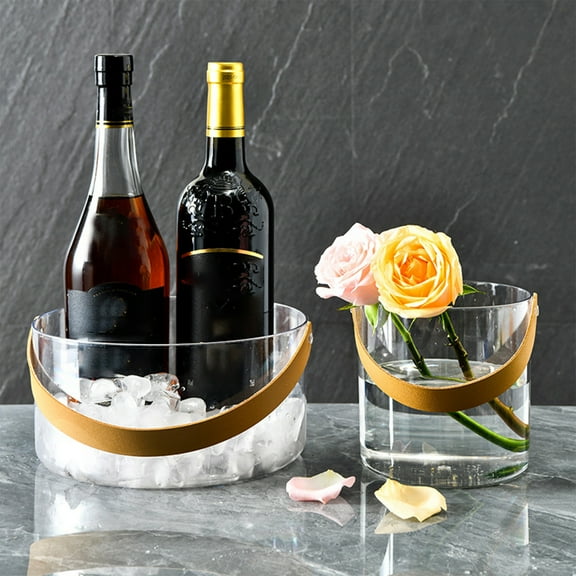 Portable Plastic Ice Bucket, Beer Wine Cooler, Clear Acrylic, Insulated Storage, Sleek Modern Design, Home Outdoor Use, Picnic Party Beverage Holder, Compact Stylish Cooling Solution TOPLIU