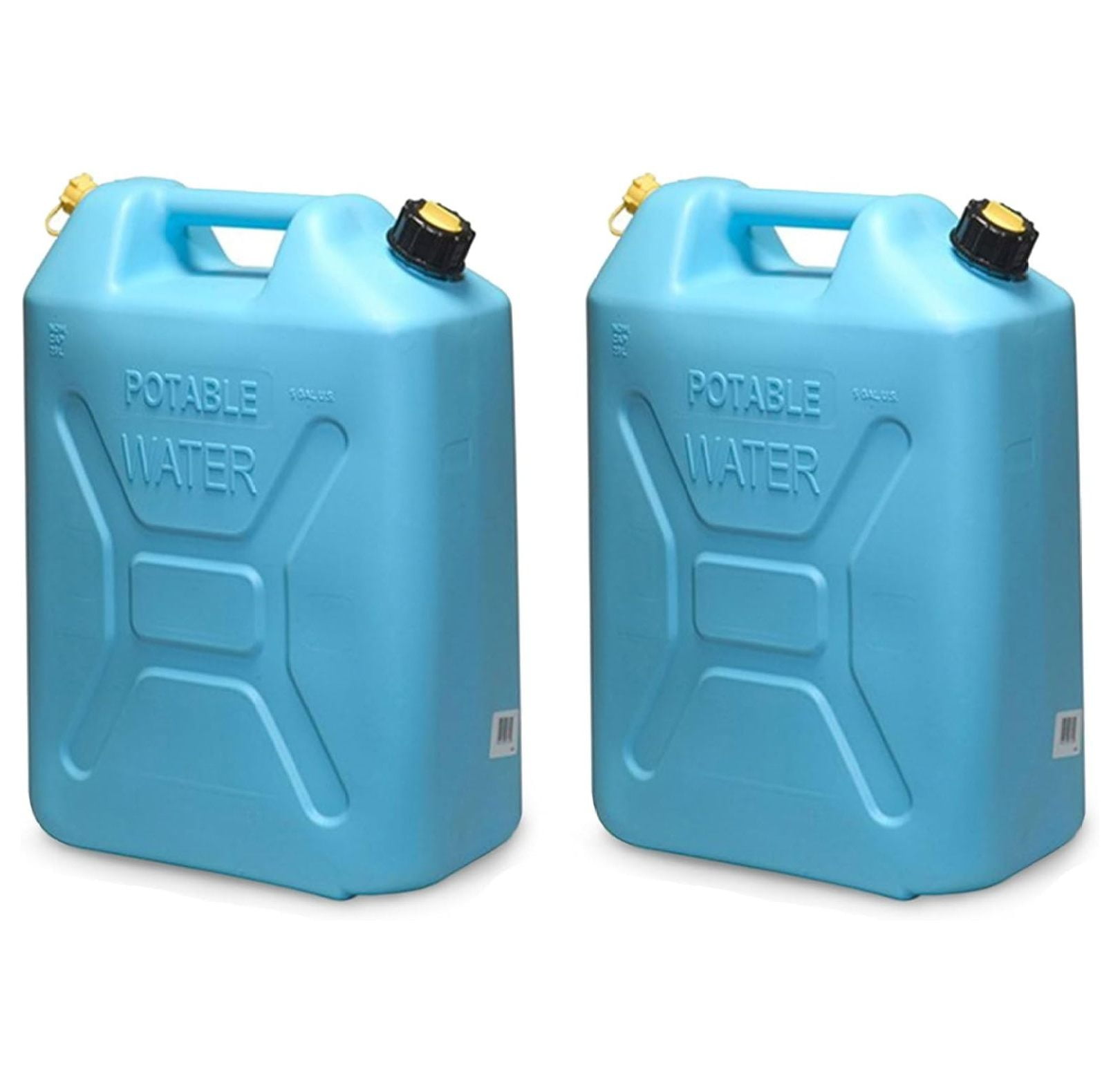 Portable Plastic Military Style Food Grade 5 Gal Water Jug Container with Reversible Spout for Camping & Emergency Storage, Blue 2 Pack