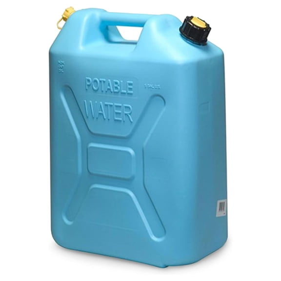 Portable Plastic Military Style Food Grade 5 Gal Water Jug Container with Reversible Spout for Camping & Emergency Storage, Blue