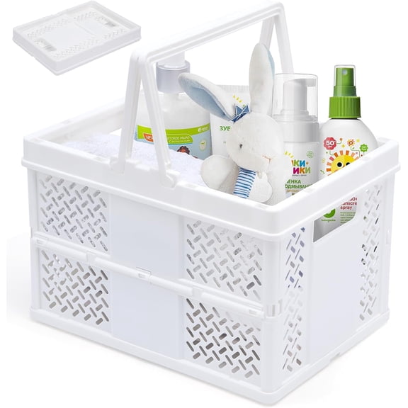 Portable Plastic Shower Caddy with Handle - Multi-Functional Organizer for Dorm, Bathroom, and Cleaning Supplies Storage - Collapsible Baby Bath Caddy and Dorm Shower Caddy - White