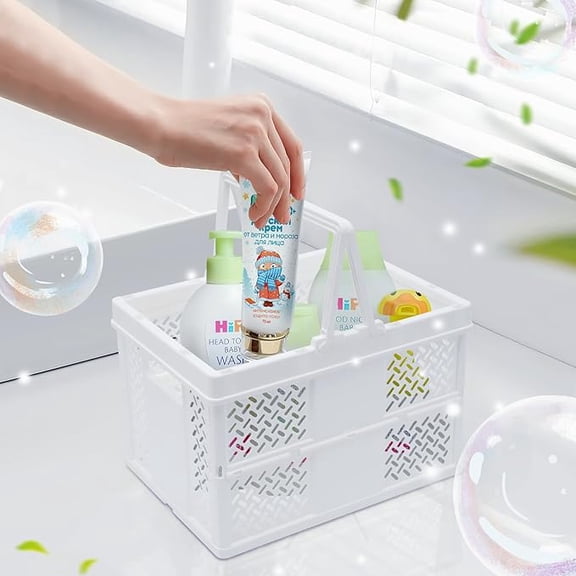 Portable Plastic Shower Caddy with Handle - Multi-Functional Organizer for Dorm, Bathroom, and Cleaning Supplies Storage - Collapsible Baby Bath Caddy and Dorm Shower Caddy -