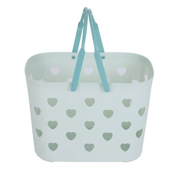 Portable Plastic Shower Caddy,Heart-shaped Hollow Out Tote Plastic Storage Basket with Handles for Bathroom,Pantry,Kitchen,College Dorm-Green,1Pcs