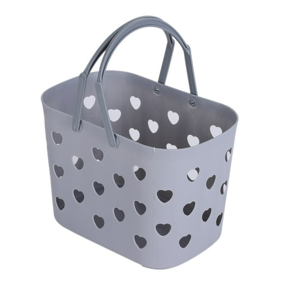 Portable Plastic Shower Caddy,Heart-shaped Hollow Out Tote Plastic Storage Basket with Handles for Bathroom,Pantry,Kitchen,College Dorm-Grey,1Pcs