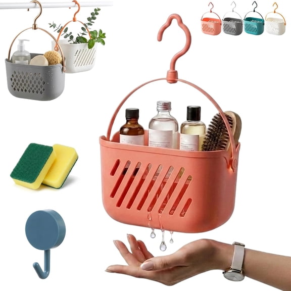 Portable Plastic Shower Storage Basket With Hanging Hook, Multi-Purpose Shower Caddy Tote Organizer, Space Saving Carry Bin For Bathroom, Dorm, Gym And Travel