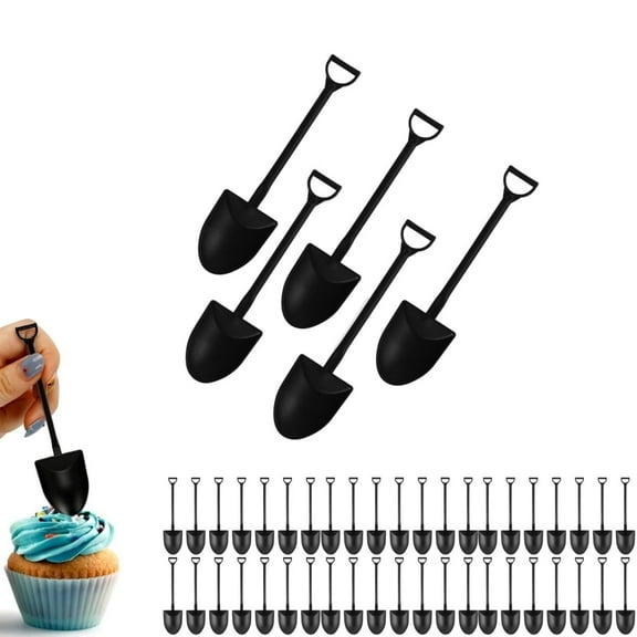 Portable Plastic Spoons,pack of 48 Plastic Mini Shovel Shape Spoons,QZS Disposable Shovel Decorations for Dessert Cups,Cake