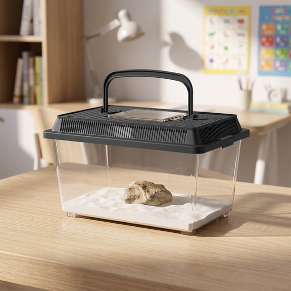 Portable Plastic Terrarium Tank, Small Reptile Habitat Container With Ventilated Lid, Clear Carrying Pet Box For Fish Hamsters Lizards Insects And Small Animals, Travel Aquarium Tank With Handle