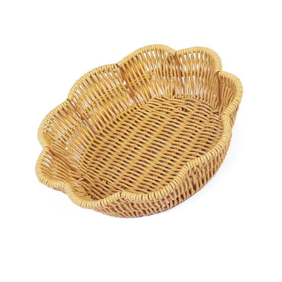 Portable Plastic Wicker Bread Basket Hand woven Flower Shape Trays for Fruit Serving and Storage in Homes or Restaurant
