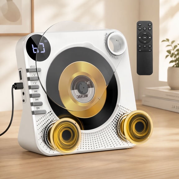 Portable Player with HiFi Speakers, Bluetooth RX/TX, USB, AUX Input for Home Use, White