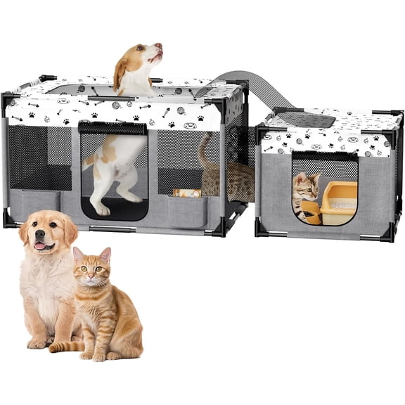 Portable Playpen, PVC Pipe Reinforced Kitten Playpens for Indoor Cats Enclosed, Foldable Puppy Doggy Play Pen Outdoor, Kennel Tent Cage Crates, Zipper Top Cover(39"x24"x22")