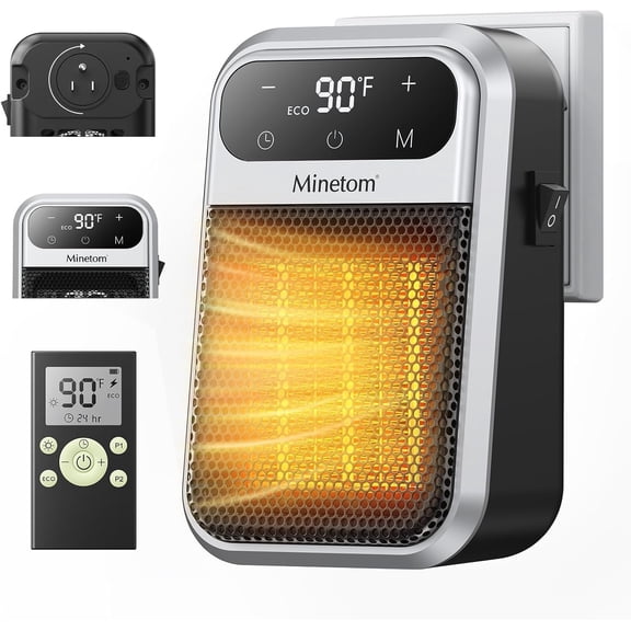 Portable Plug In Space Heater, 800W Small Wall Heater for Indoor Use, Remote, 12H Timer, ECO Mode, Overheat Protection, Fast and Safe Heat Bathroom Garage Office Bedroom Home