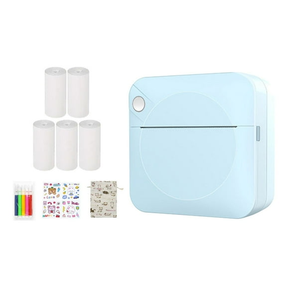 Portable Pocket Photo Printer, Bluetooth Mini Sticker Printer For Phone, Instant Photo Print Device For Journal Scrapbook, Blue, 5 Rolls Paper