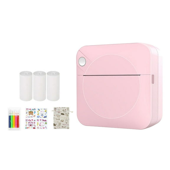 Portable Pocket Photo Printer, Bluetooth Mini Sticker Printer For Phone, Instant Photo Print Device For Journal Scrapbook, Pink, 3 Rolls Paper