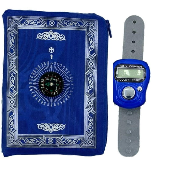 Portable Pocket Prayer Mats With Compass And Digital Tally Counter Blue Color