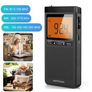 Portable Pocket Radio, NOAA Weather Radio, TSV Emergency Radio with AM FM WB, Transistor Analog Radio Powered by 2 AAA Batteries, with Best Reception, Earphone Jack, LCD Display, Black