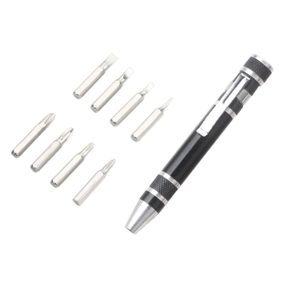 Portable Pocket Screwdriver Kit, 8-in-1 Pen Shape Repair Tool Set with Magnetic Bits, Non-Slip Grip for Electronics and DIY, Chrome Vanadium Steel, Compact for Home and Travel(Black)