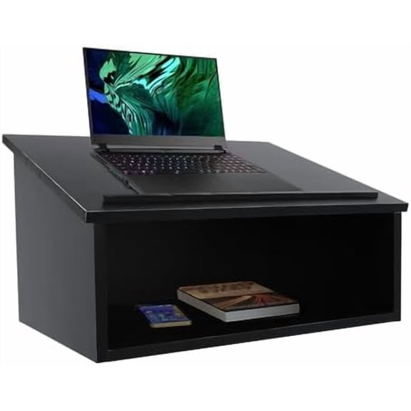 Portable Podium Tabletop Lectern with Bookstop and Storage Shelf, Black$$Office