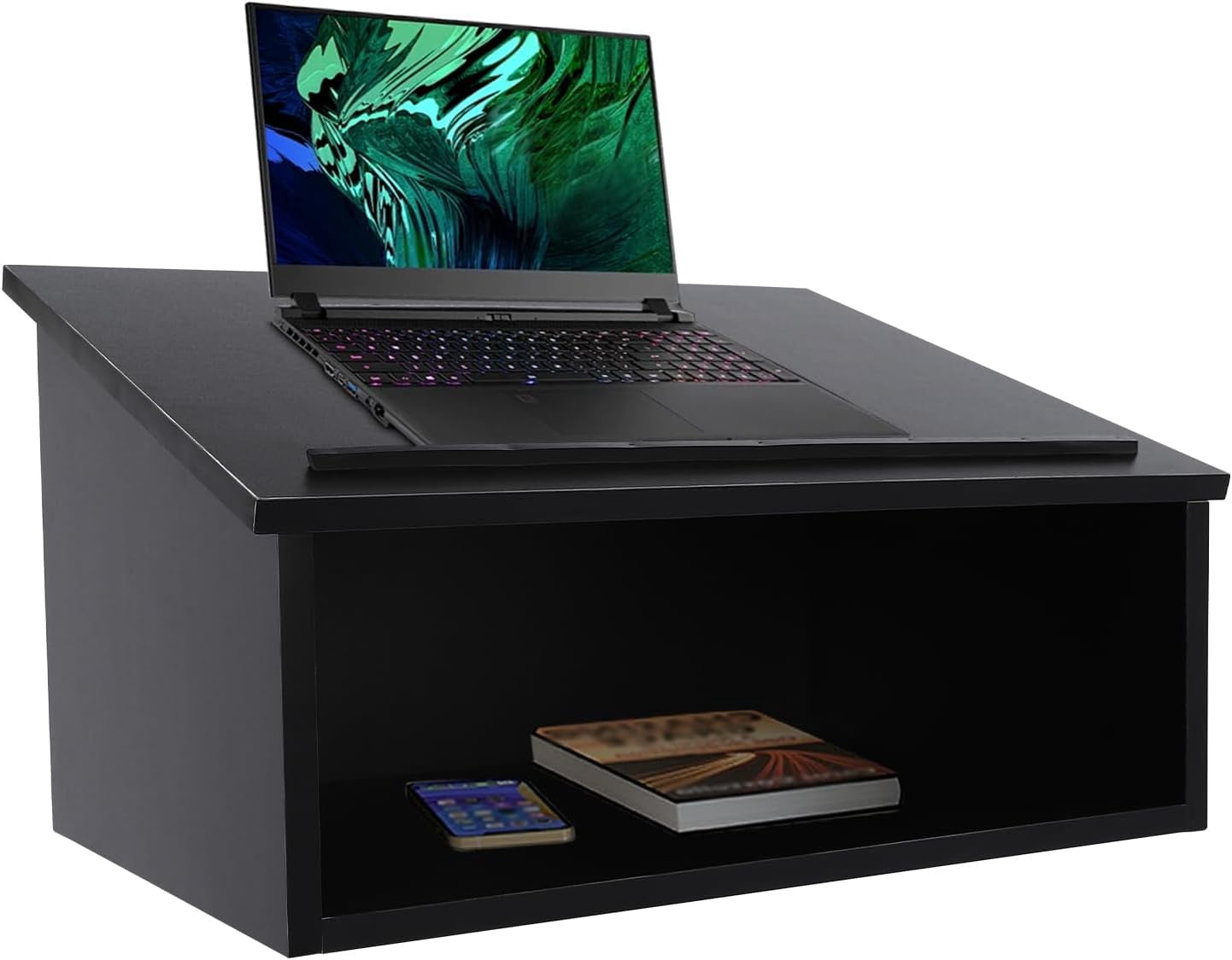 Portable Podium Tabletop Lectern with Bookstop and Storage Shelf, Black