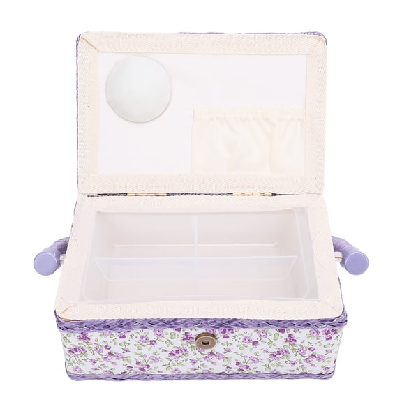 Portable Polyester Sewing Basket with Removable PP Tray - Double Layer Needlework Organizer for Thread, Scissors, Buttons & Tape Measure, 7.5 x 5.1 3.5 Inch