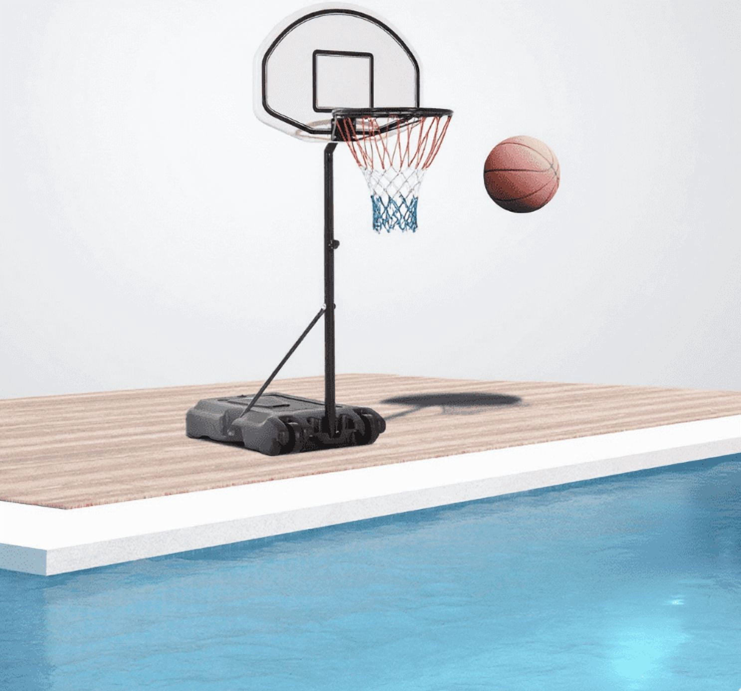 Portable Pool Basketball Hoop, Telescoping Height Adjustable Basketball Stand with 30" Durable Backboard & All-Weather Net for Family Poolside Games