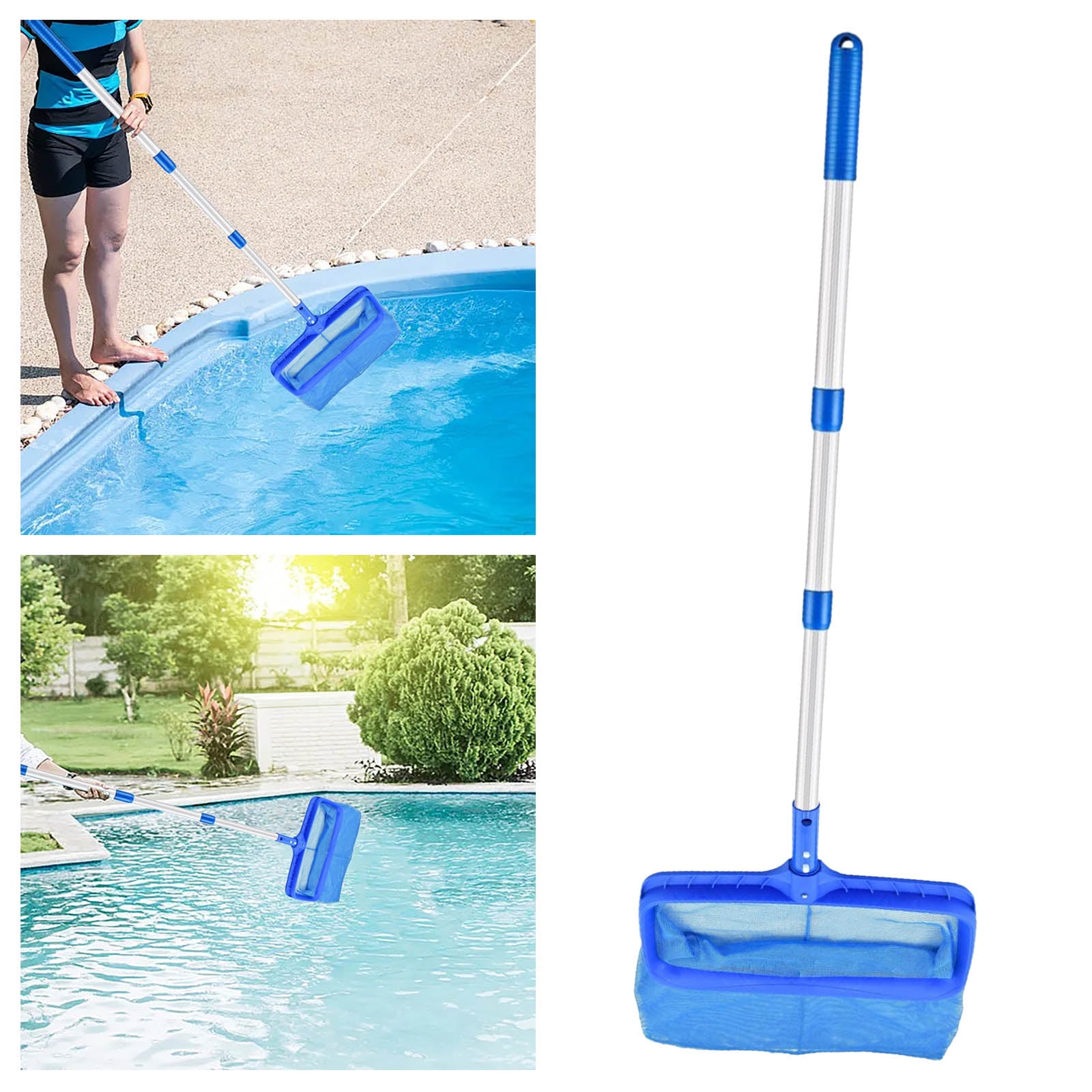 Portable Pool Cleaner Kit Pool Net with Pole 17"-34.6" Thick Adjustable Telescopic Pole & Fine Mesh Pool Net Pool Cleaning Accessories for Swimming Pools & Outdoor Above-Ground Pools
