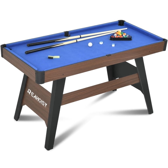 Portable Pool Table Set, Wooden Billiard Table for Kids with 2 Cue Sticks, 16 Balls, Triangle, Chalk & Brush, Indoor Pool Game Table for Family, Game Room & Party
