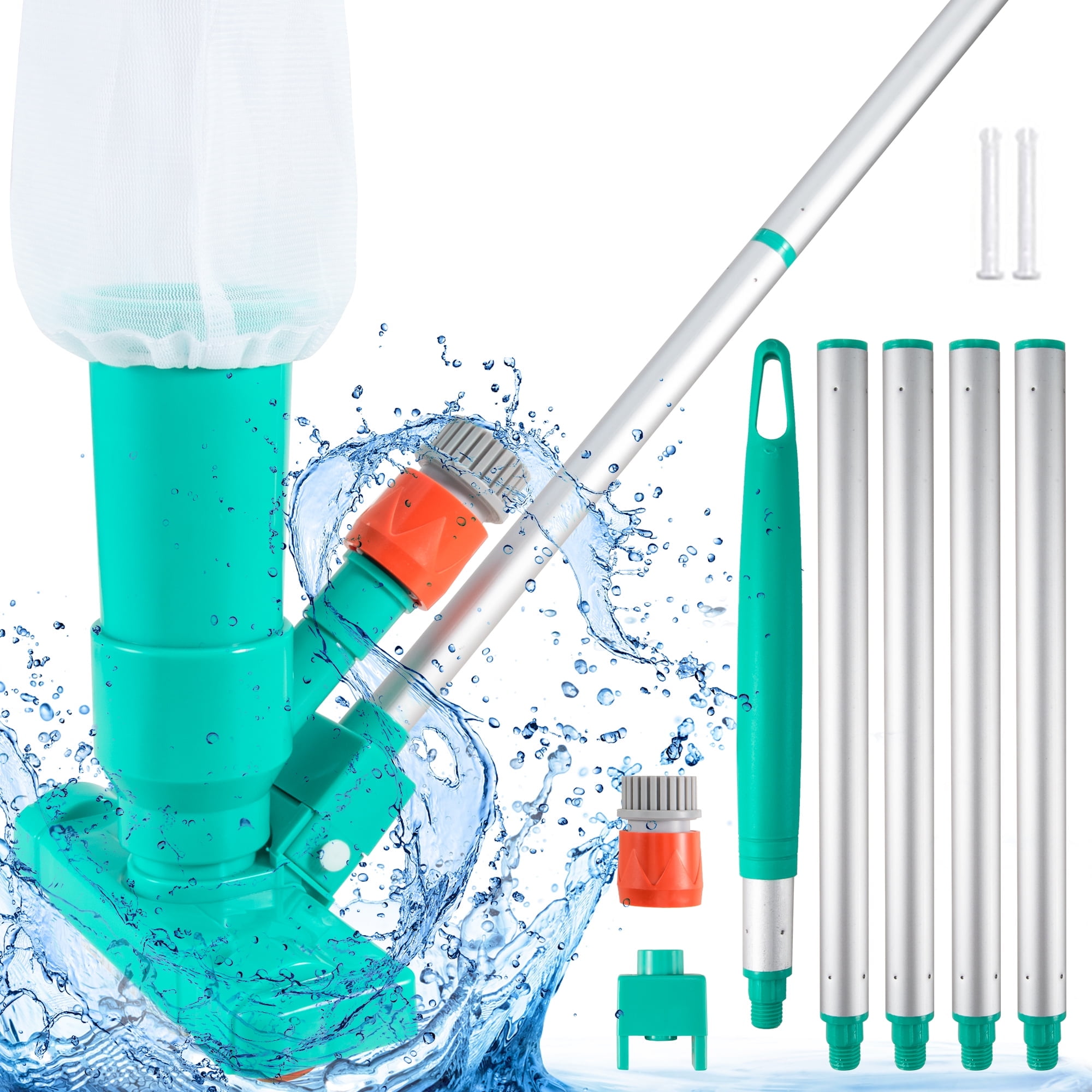 Portable Pool Vacuum Jet, Underwater Handheld Pool Cleaner W/Brush and Detachable 5 Section Pole