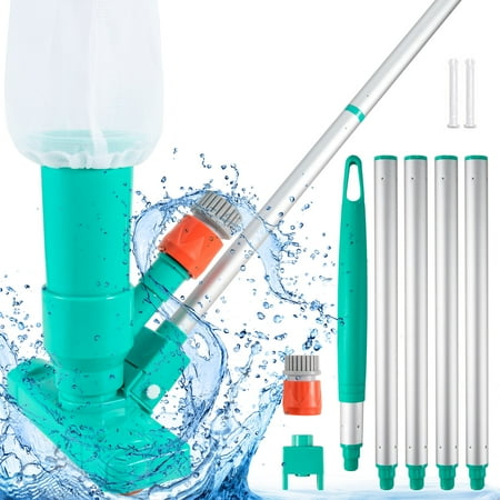 Portable Pool Vacuum Jet, Underwater Handheld Pool Cleaner W/Brush and Detachable 5 Section Pole with Filter Bag for Above Ground & Inflatable Pool Spa Hot Tub