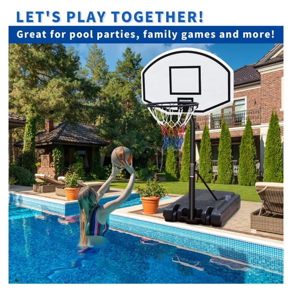Portable Poolside Basketball Hoop Swimming Pool 3.1ft to 4.7ft Height-Adjustable Basketball System Goal Stand for Kids