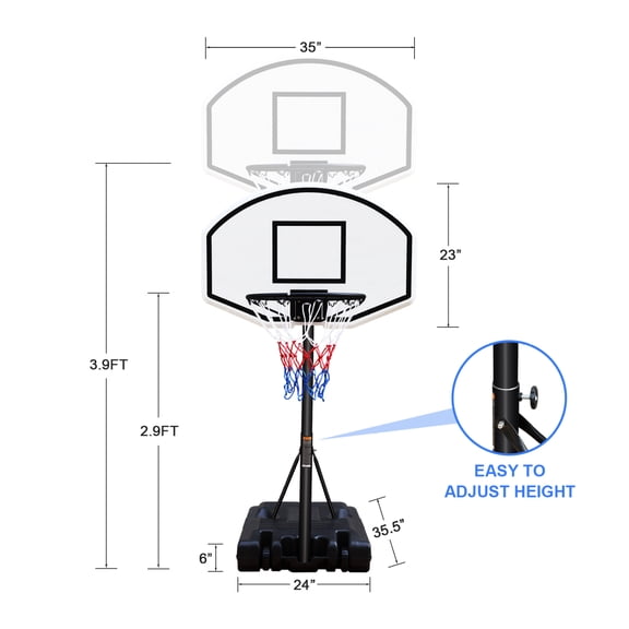Portable Poolside Basketball Hoop System Basketball Hoop for Pool Height Adjustable 3.1ft-4.7ft with 36" Backboard for Indoor Outdoor Use Balls Sports + Black White + Adjustable Weight + Iron