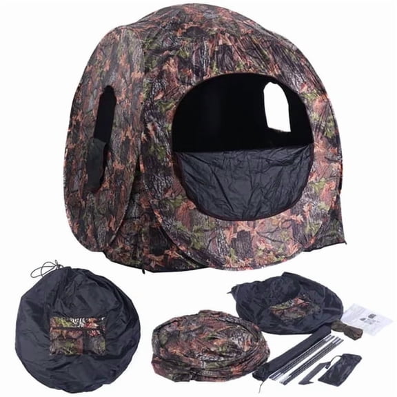 Portable Pop-Up Camo Hunting Blind Enclosure, 2-3 Person 360 View Waterproof Ground Hunting Tent