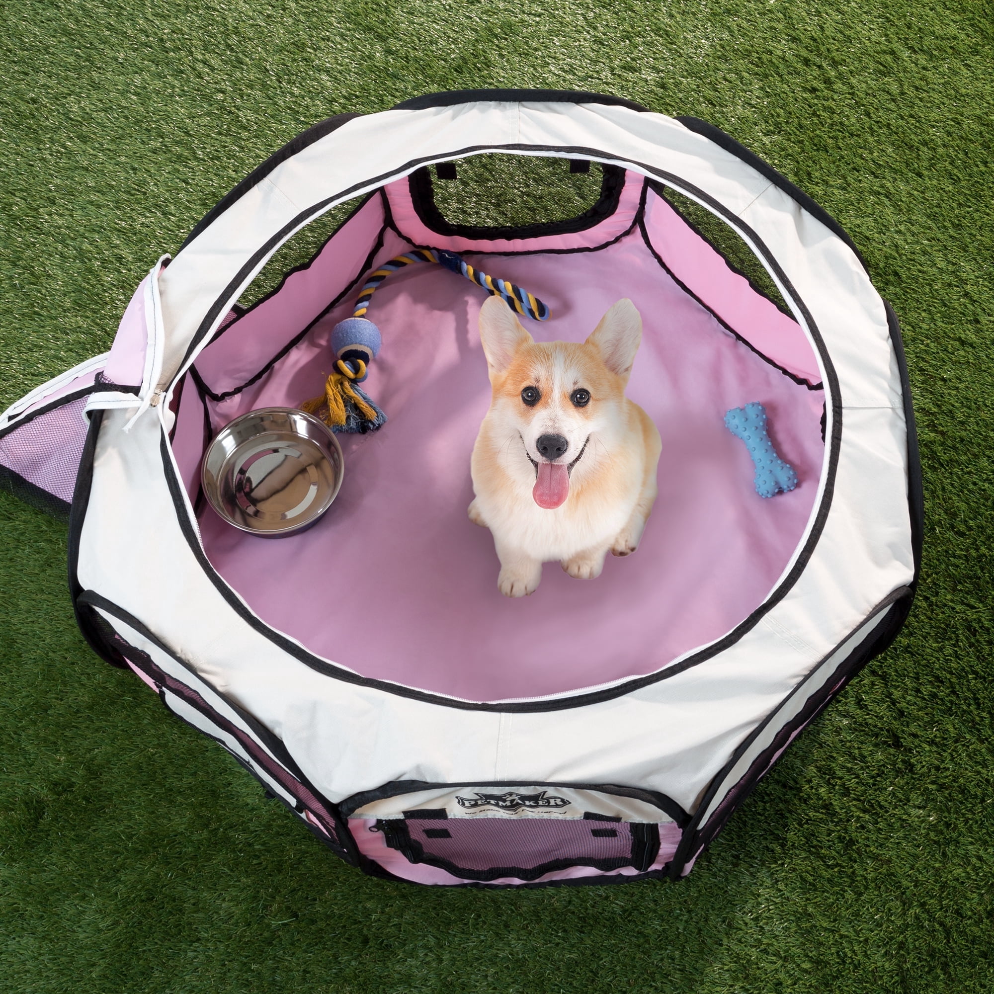Portable Pop Up Pet Play Pen with carrying bag, 33"H, Pink