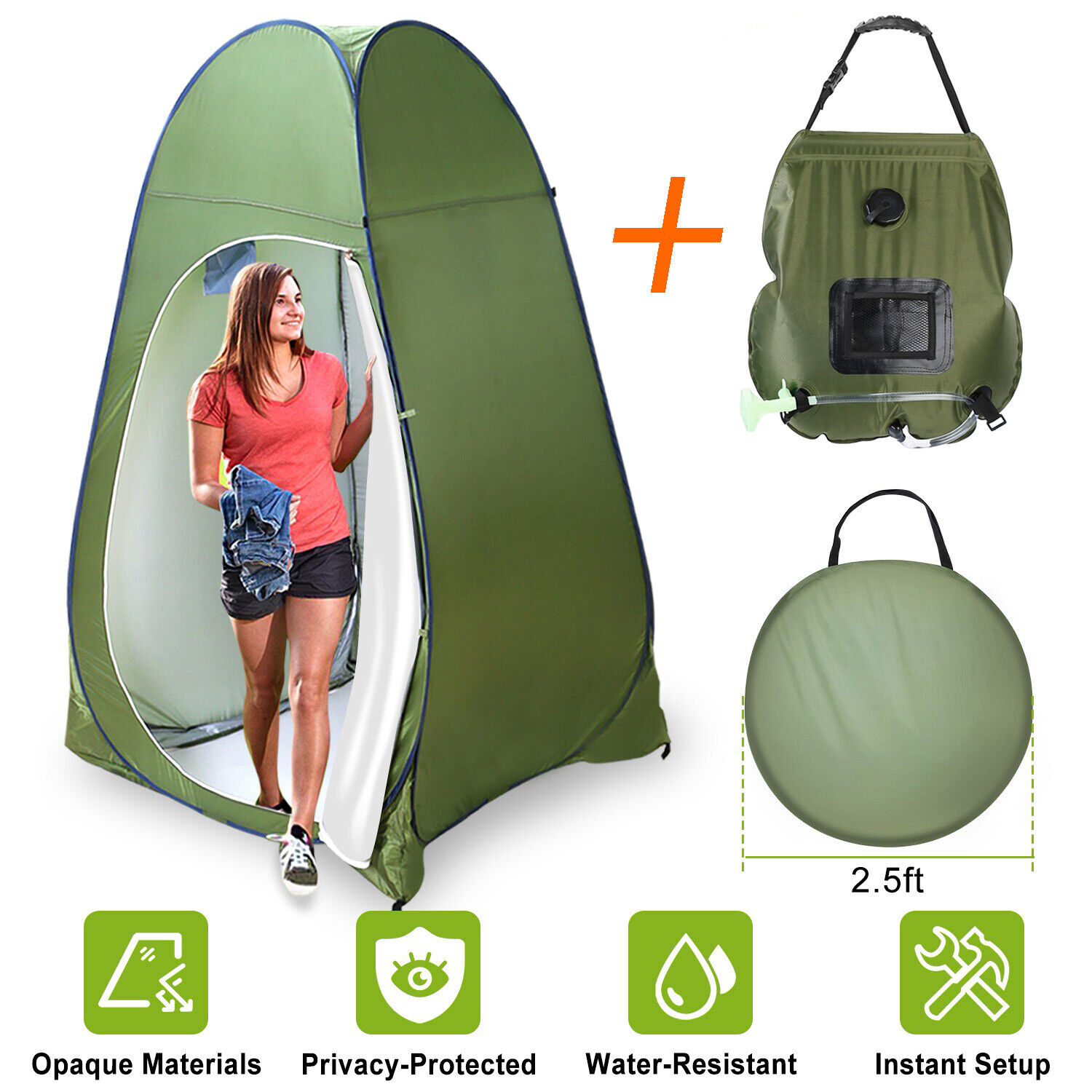 Portable Pop Up Toilet Shower Tent & 20L Solar Shower Bag Camp Bath