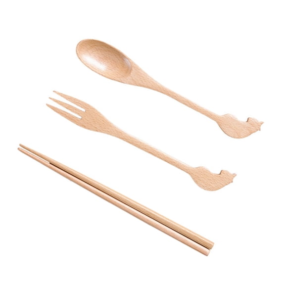 Portable Portable 3 Piece Wooden Utensils Set Wooden Dinnerware Collection For Outdoor Dining And Daily Use