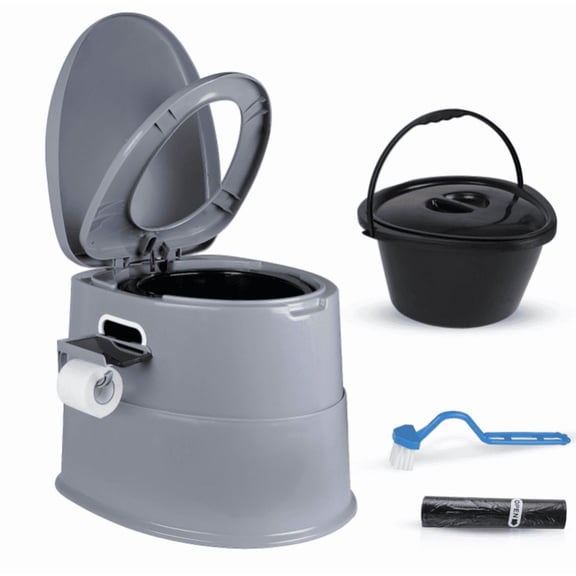 Portable Potty with Dual Lids and 1.3 Gal Detachable Bucket, Lightweight Travel Commode for Car Long Road Trips, Includes Removable Paper and Phone Holder