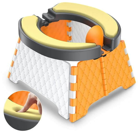 Portable Potty Training Toilet for Toddler Kids, 12~24 Month Kids Foldable Toilet with Comfortable Soft Cushion, Easy to Empty and Clean, Kids Potty Training Seat for Outdoor and Indoor, Space Saving