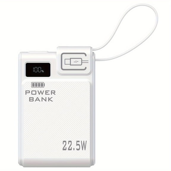Portable Power Bank 10000mAh Large Capacity Mobile Phone Charger PD-C22.5W Bidirectional Charging with Built-in Fast Charging Type-c Cable, Suitable for iPhone Series Phones And Samsung Series PhonE