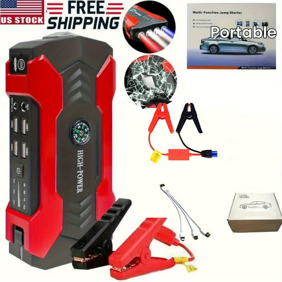 Portable Power Bank - Car Jump Starter, Emergency Charger, Flashlight, Compass for Cell Phone, Car, Motorcycle, Yacht, Outdoor Activities - Compact, Rechargeable, High-Capacity Battery Pack