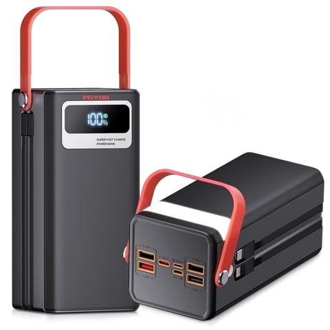 PGYOB Portable Charger Power Bank 50000mAh with Built-in Cables, 120W Super Fast Charging & Solar Input, for Laptop,iPhone,Android, Home, Camping, Emergency