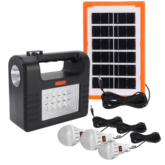 Portable Power Generator Station,12000mah Solar Panel Power Kit Battery Pack Power Station + 3 Bulbs for Outdoor Camping