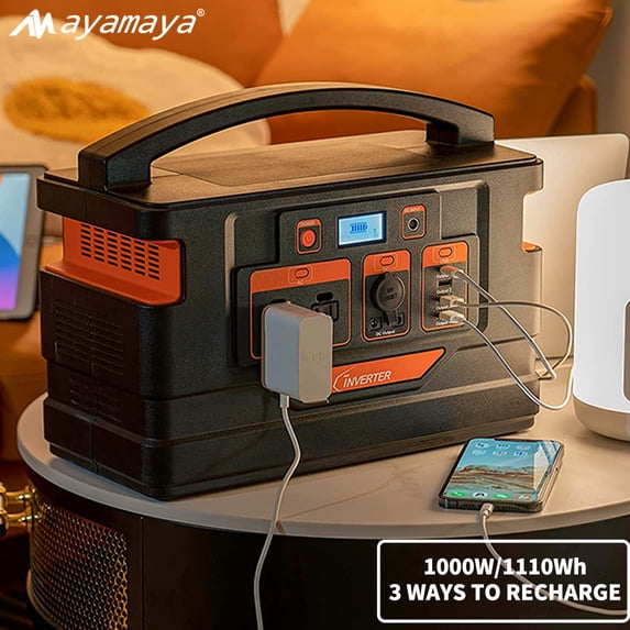 Portable Power Station 1000W, AYAMAYA 1110Wh Lithium Polymer Battery Solar Generator Emergency Backup Power Supply for Outdoor Camping Home Road Trip Rv Adventure(Orange)