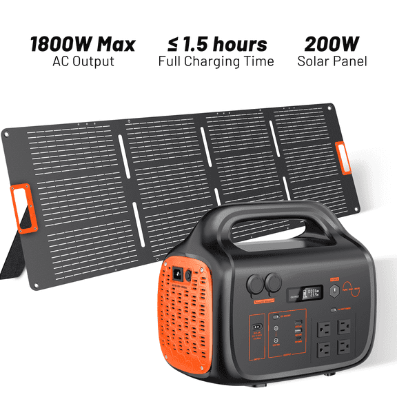 Portable Power Station 1800W 1024Wh with 200W Solar Panel, High-Capacity Solar Generator for Home Backup, Camping, Outdoor Adventures & Emergency