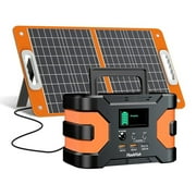 Portable Power Station 200W Peak with 60W Solar Panel, Solar Generator for Camping, Emergencies, Outdoor Adventures, 110V AC Outlet/USB/DC Ports, Solar-Recharged