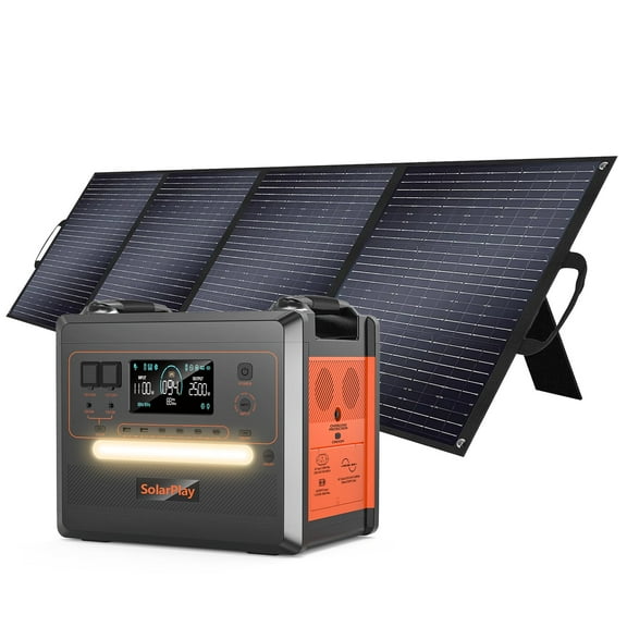 SolarPlay Portable Power Station, 2500W/2304Wh Large Capacity Solar Generator, with 200W Solar Panel, 4 AC Outlets (5000W Peak), Emergency Power Station for Home, Camping, Outdoor Battery Backup