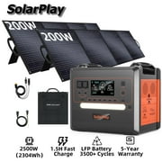 SOLARPLAY 2500W Solar Generator with 2×200W Panels, 1.5H Fast Charge LiFePO4 Power Station for Outdoor Camping, Home Backup, Emergency Use, 4 AC Outlets