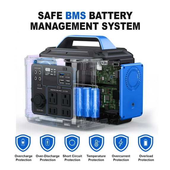 Portable Power Station, 296Wh 80000mAh Backup Lithium Battery Generator with 13 Ports and LED Light, Power Station for Camping, Home, Backup Outdoor, Emergency, Travel, Blue