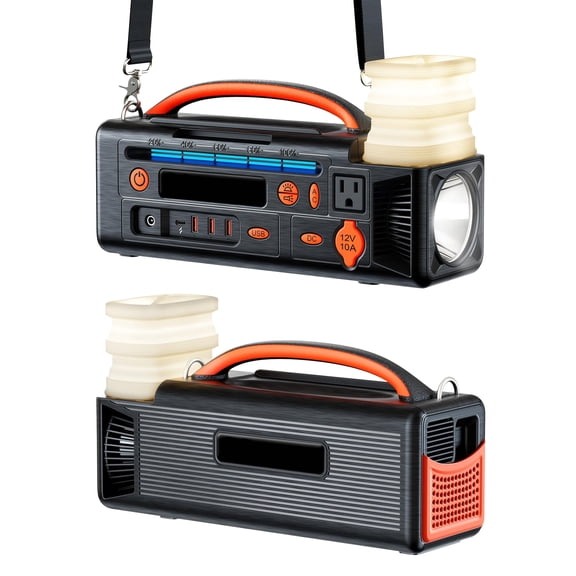 Portable Power Station, 296Wh Solar Generator 300W AC Outlets/100W USB-C In/Output, Night Light & LED Flashlight, Battery Backup with Strap for Outdoor Camping RV Home Emergency